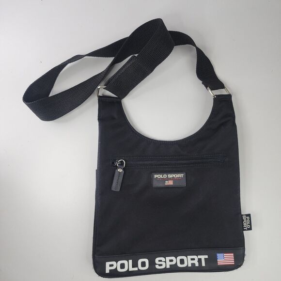 Polo Sport Ralph Lauren Crossbody Shoulder Bag Black USA Flag Vintage 90s - Picture 8 of 8